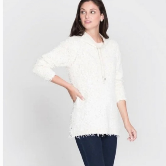 Nic+Zoe White Drawstring Mock Turtleneck Chunky Eyelash Sweater - Picture 1 of 12